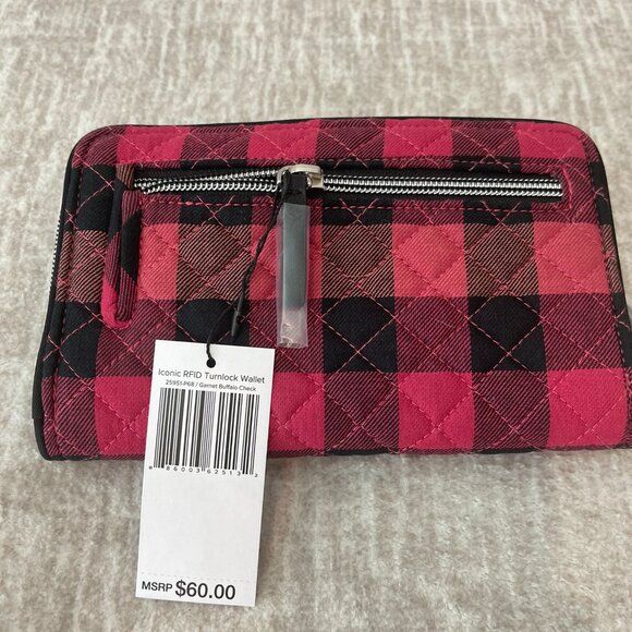 Vera Bradley Iconic RFID Turnlock Wallet - Garnet Buffalo Check - Picture 4 of 6